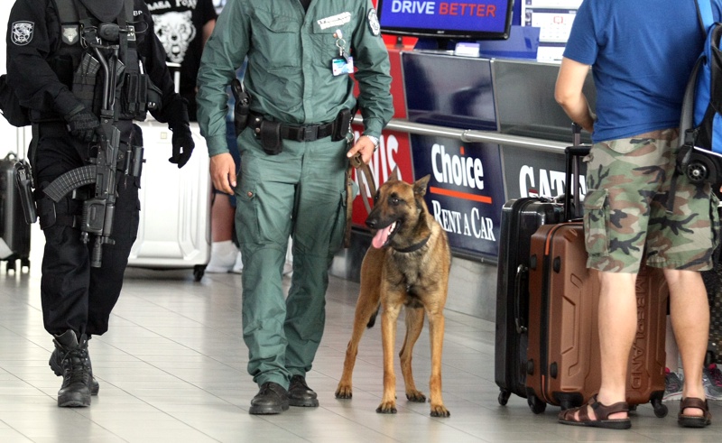 Reisverbod — douanecontrole met speurhond
